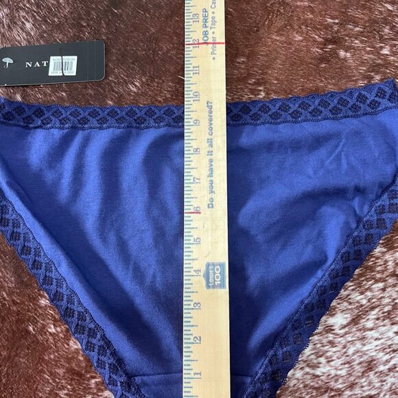 Natori Bliss Cotton Lace Trim Full Coverage Brief Panties Ink Blue Large L - Picture 8 of 8